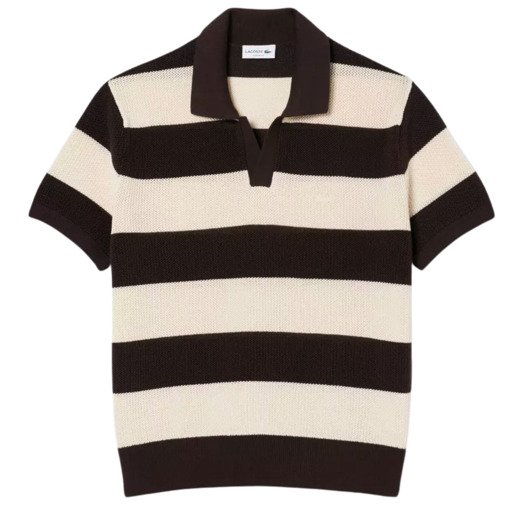 Lacoste Short Sleeved Striped Polo Collar Sweater - Beige