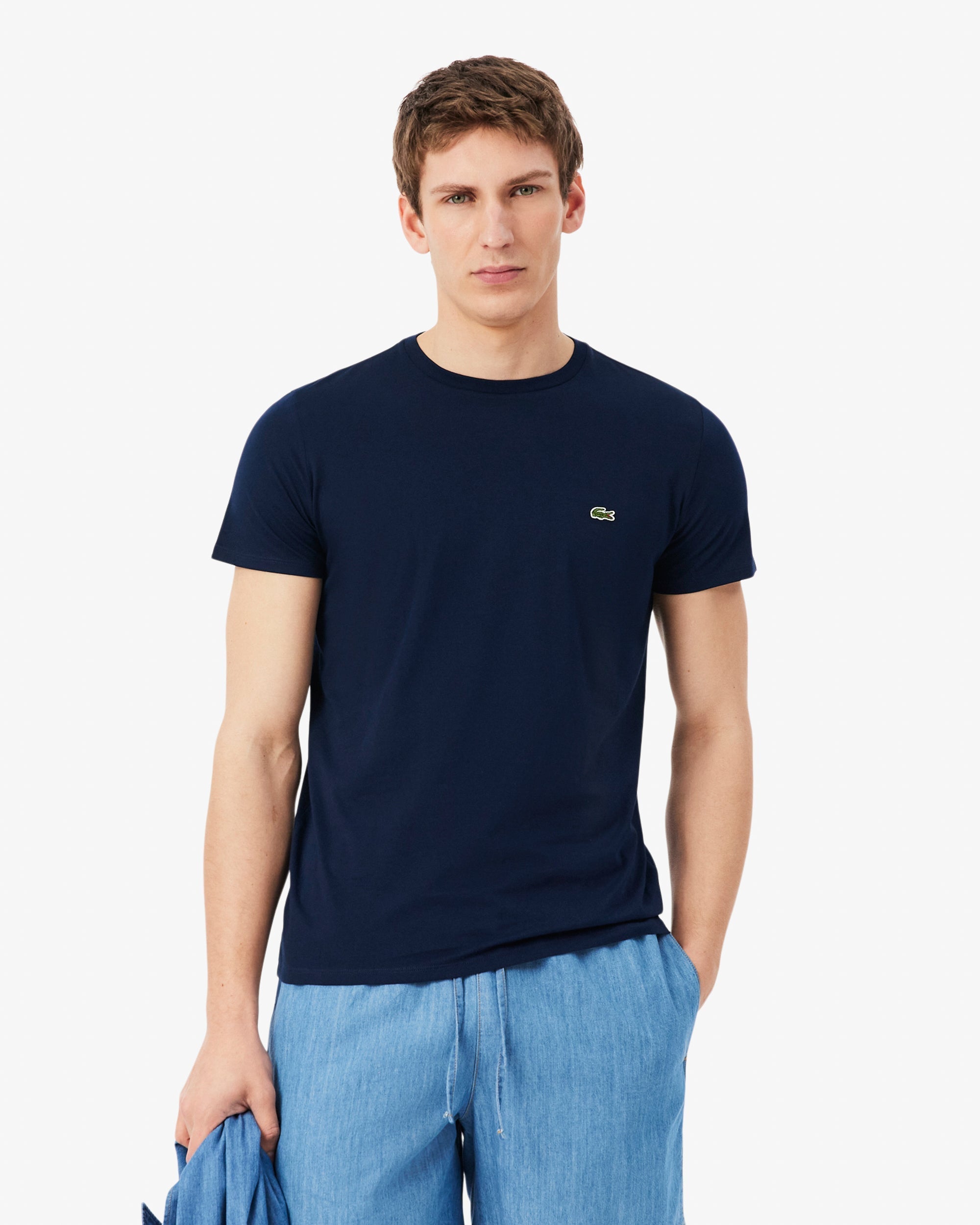 Lacoste Mens Crew Neck Pima Cotton Jersey T-Shirt - Navy Blue 166
