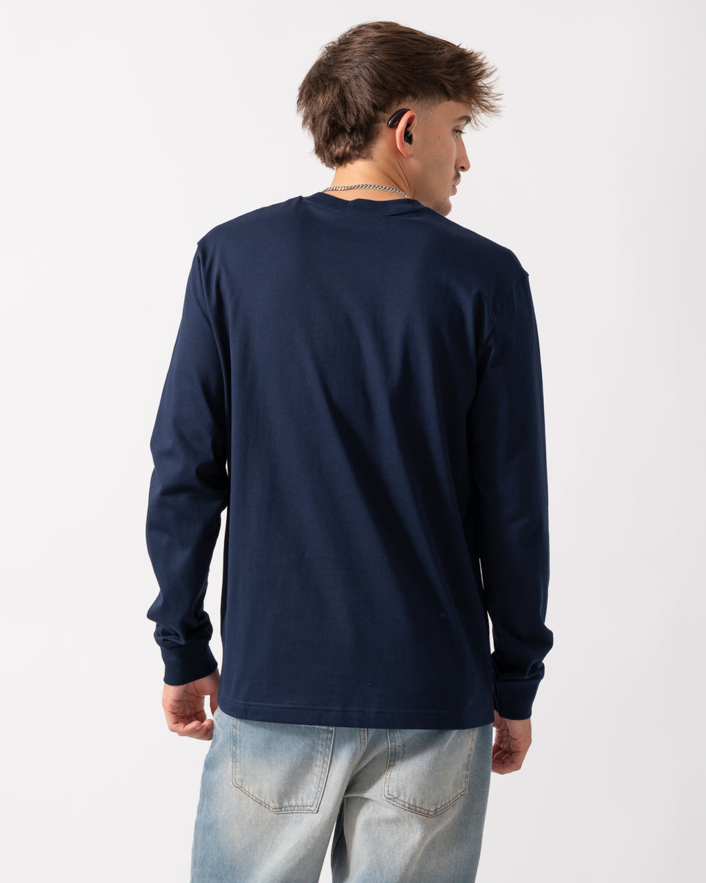 Lacoste Long Sleeved Cotton Mens T-Shirt - Navy Blue 166